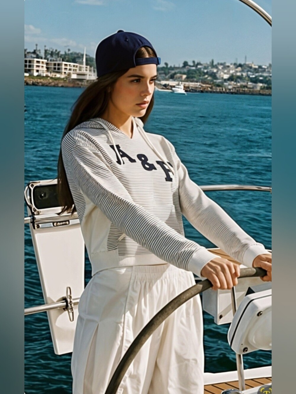 Abercrombie & Fitch Gray Striped Hooded Pullover with Navy Logo